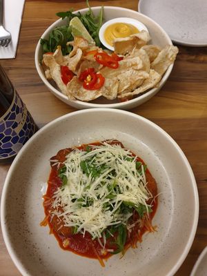 Salt n pepper 'squid' and aranchini balls at Yavanna in Paddington