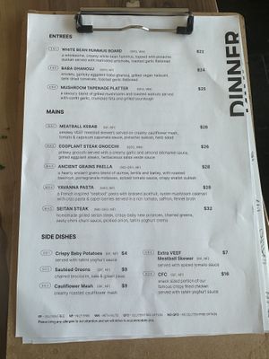 Dinner menu  at Yavanna in Paddington