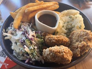 Crumbed chicken and mash  at Yavanna in Paddington
