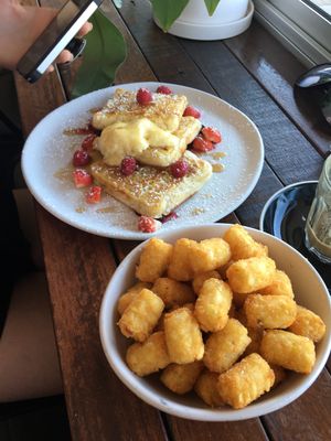 Maple Butter Crumpets with a side of tater tots at Yavanna in Paddington