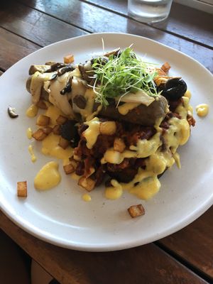 Beans on Sourdough with extra mushrooms  at Yavanna in Paddington