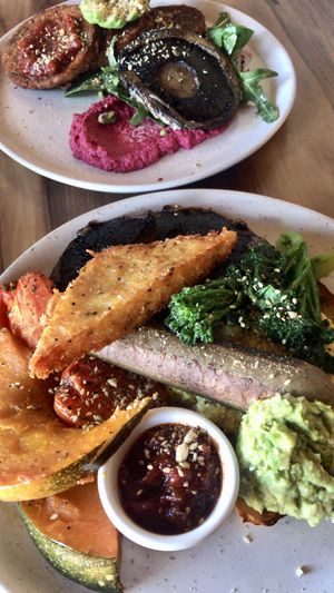 Big breakfast and zucchini and corn fritters at Yavanna in Paddington