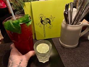 large lemonade, small water at Hans im Glück - Mediapark in Cologne