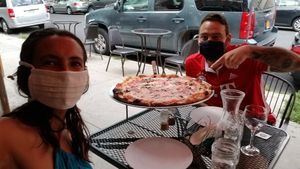 Vegan pizza outside at Frankie's Of Bay Ridge in Brooklyn