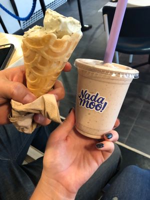 Cookies and cream milkshake and pistachio ice cream  at NadaMoo! Scoop Shop in Austin