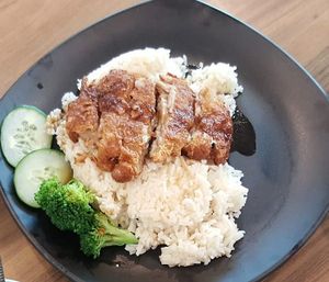 Chicken rice. $4.50. at Green Age 善提素 in West Singapore