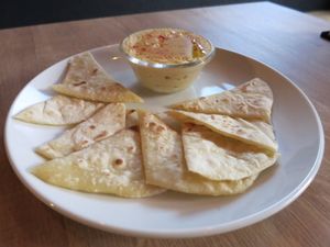 Made in-house, BRUNTONS hummus and pita bread specialty. at Bruntons in Yokohama