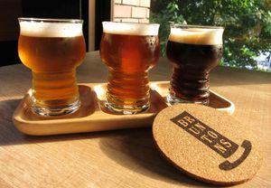 BRUNTONS tasting set, always new international and domestic craft beers to try. at Bruntons in Yokohama