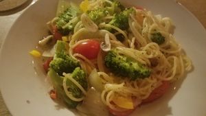 pasta with tomatoes and other vegetables at Bruntons in Yokohama