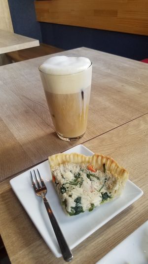 soy latte and tofu pie? at Bruntons in Yokohama