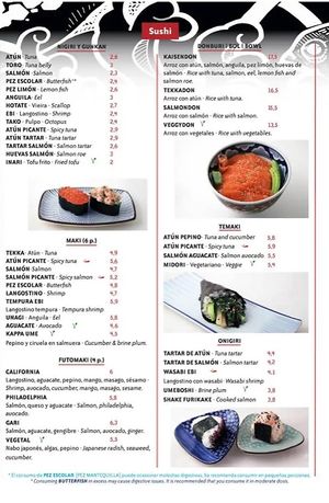 Current menu, with vegan options clearly labelled at Yan Ken Pon - La Latina in Madrid