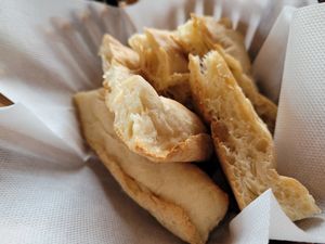 Georgian bread. Delicious, and so much better than expected. Light, fluffy, pillowy, creamy. at Machakhela in Tbilisi