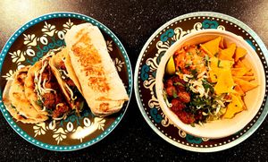 Tacos, burrito, and burrito bowl from delivery at Grizzly Tacos in Bratislava