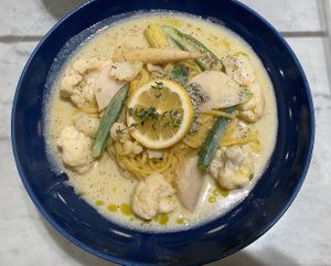 Lemon, cauliflower cream pasta (vegan)   at Shiro Cafe in Tokyo