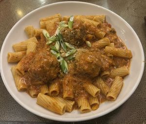 Vegan Meatball Riggies (Impossible)  at Pastabilities in Syracuse
