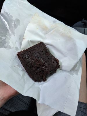 Vegan chocolate brownie at Surf Beach Bar in Sennen