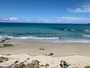 View from terrace  at Surf Beach Bar in Sennen