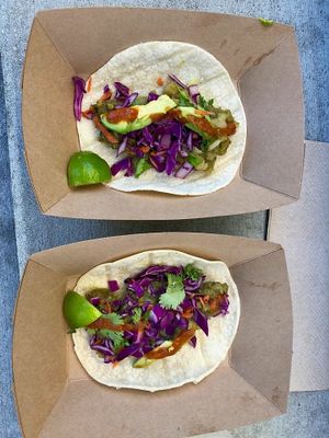 Vegan tacos with potato and poblano  at Two Crows Tacos - Food Truck in Missoula