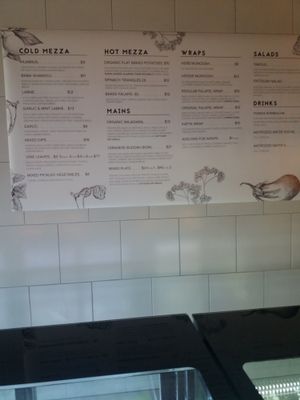Wall menu at Vegan Lebanese Street Food in Bondi