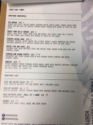 Lunch menu at Darwin's in St Lucia