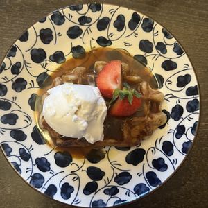 TOASTED BELGIAN WAFFLE drizzled in maple syrup with ice cream   at The Pierhead Tavern in Isle Of Arran