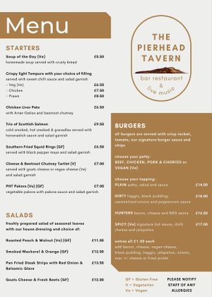 Menu  at The Pierhead Tavern in Isle Of Arran
