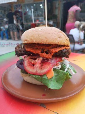 Very tasty and big vegan burger at Mad Irie in Crete