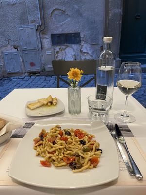 Tomato and olive pasta  at Oleoteca Bartolomei l'Olio Orvieto con Cucina in Orvieto