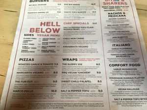 Cosy and friendly. 50% of the menu is Vegan and there’s loads of choice.  at Hell Below in Carlisle