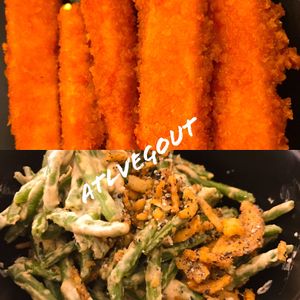 Spicy tofu tenders and green beans  at Ponko Chicken in Atlanta