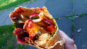 Tofu wrap with chilli sauce at Riverside Deli in Nelson