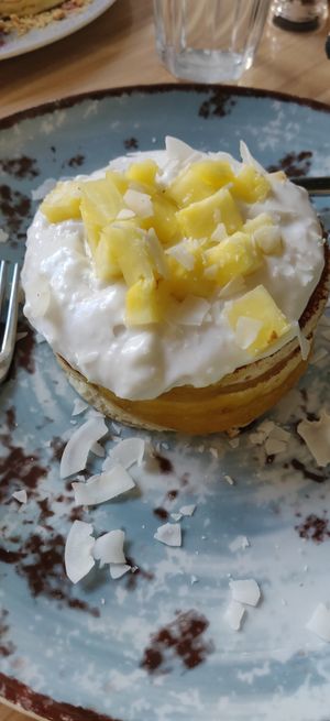 Vegan coco loco pancakes at Mingle Cafe in Larnaca