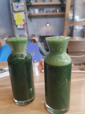 Detox Smoothie (Apple, Spinach, Cucumber, Ginger to name just a few) at Mingle Cafe in Larnaca