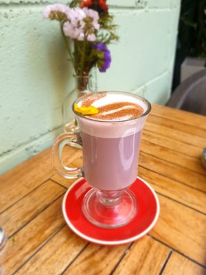 Beetroot latte at Mingle Cafe in Larnaca