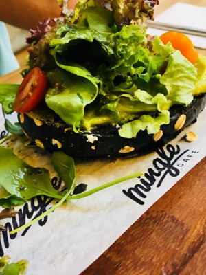 Black avocado bun at Mingle Cafe in Larnaca