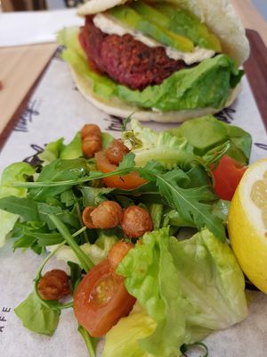 Salad with the vegan burger at Mingle Cafe in Larnaca