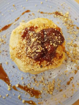 Peanut butter pancakes at Mingle Cafe in Larnaca