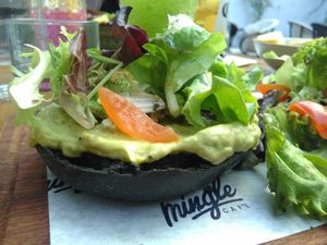 Smashed avocado bun at Mingle Cafe in Larnaca
