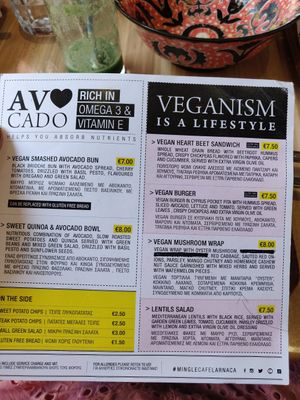 Menu at Mingle Cafe in Larnaca