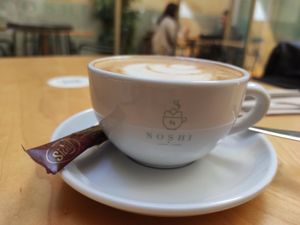 Latte with Avena milk at Noshi Coffee in Porto