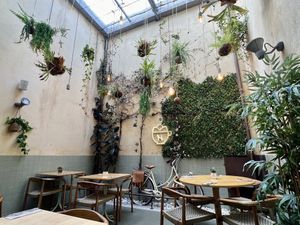 Dinning area in the back  at Noshi Coffee in Porto