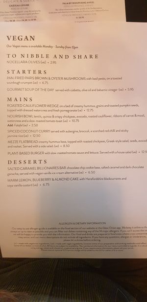 Vegan menu at The Swan Pub & Restaurant in Worcester