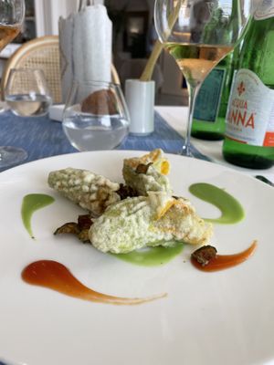 Pumpkin flower potato and lemon dish  at Da Gabrisa in Positano