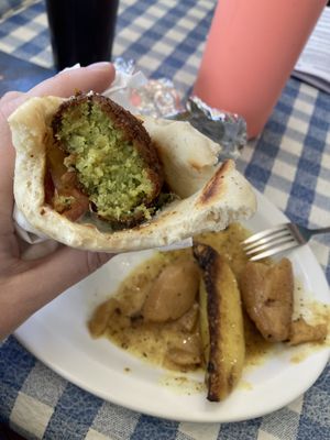 Falafel sandwich and lemon potatoes .  at Aliki's Greek Taverna in Los Angeles