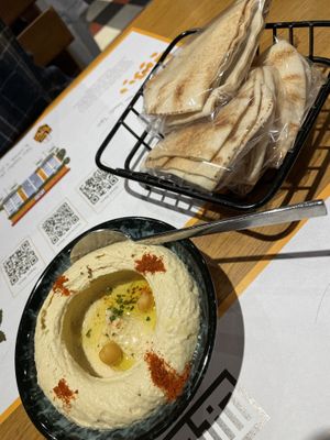 A side of hummus, with pita bread  at Tahin  in Istanbul