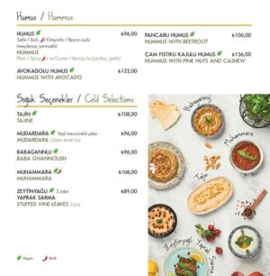 Vegan menu (as of 12/2023) at Tahin  in Istanbul