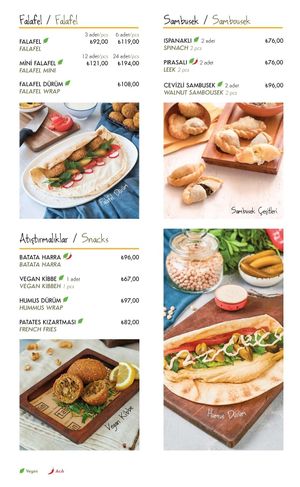 Vegan menu (as of 12/2023) at Tahin  in Istanbul