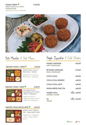 Vegan menu (as of 12/2023) at Tahin  in Istanbul