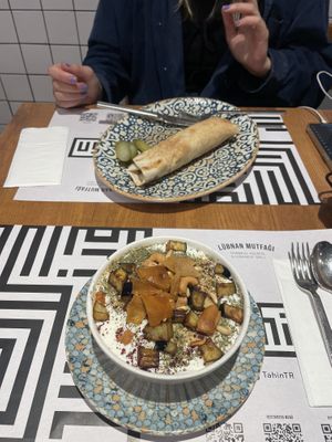 My wrap is vegan here - my partners food vegetarian  at Tahin  in Istanbul