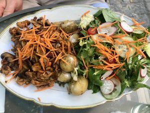 Gyros-Champignon-Pfanne mit Kartoffeln und Salat   at Die Gute Stube in Mainz